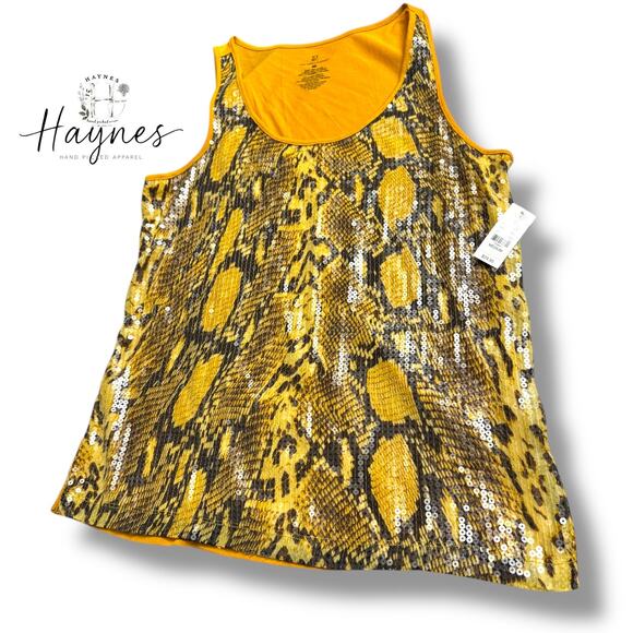 ❣️5 FOR $25 ❣️ NY&C | New York &Co Nwt animal print yellow sequins tank M {158} - Picture 1 of 5